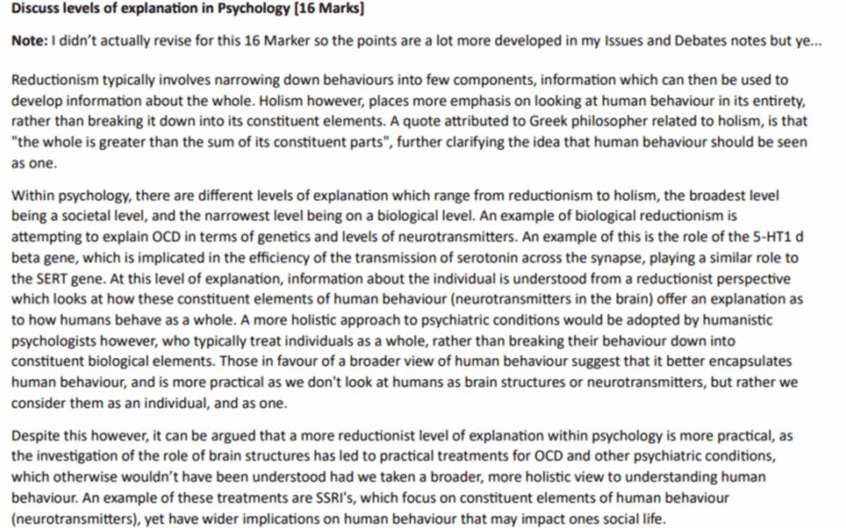 Levels of Explanation Essay (16/16)