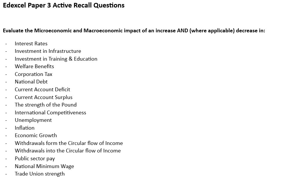 Edexcel Paper 3 Micro/Macro Analysis Questions